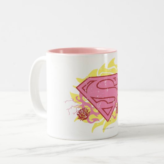 Supergirl roze bloemen tweekleurige koffiemok (Voorkant links)