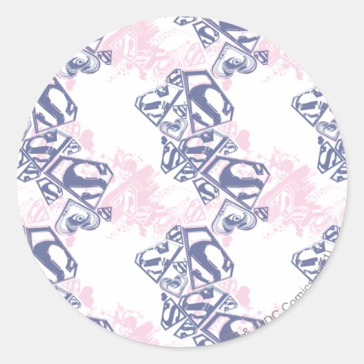Supergirl roze en Paars patroon Ronde Sticker (Voorkant)