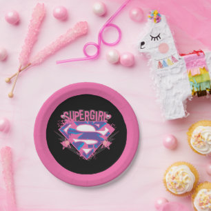 Supergirl Roze en Paarse Grunge Logo Papieren Bordje