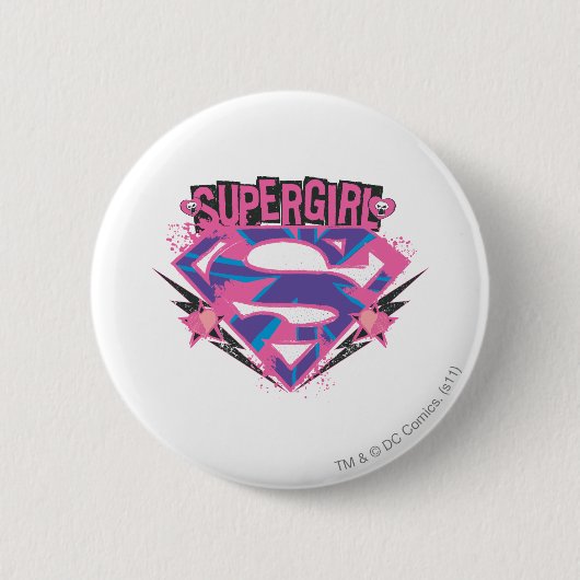 Supergirl Roze en Paarse Grunge Logo Ronde Button 5,7 Cm (Voorkant)