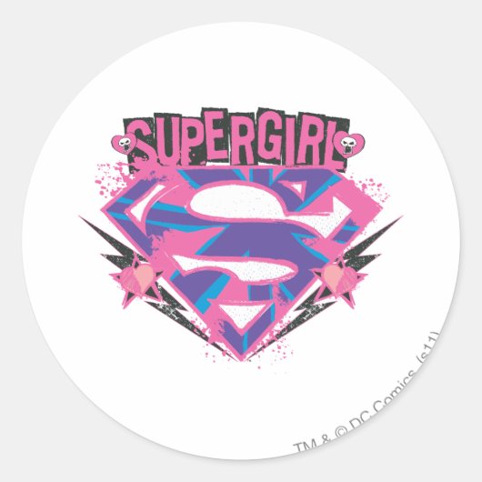 Supergirl Roze en Paarse Grunge Logo Ronde Sticker (Voorkant)