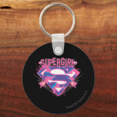 Supergirl Roze en Paarse Grunge Logo Sleutelhanger (Voorkant)