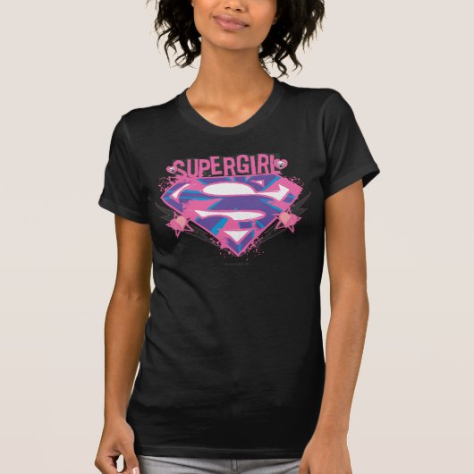 Supergirl Roze en Paarse Grunge Logo T-shirt (Voorkant)