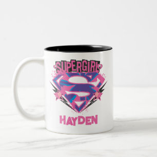 Supergirl Roze en Paarse Grunge Logo Tweekleurige Koffiemok