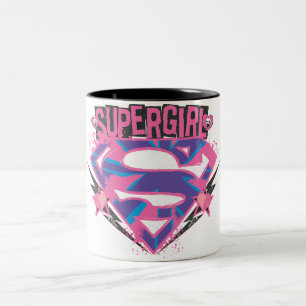 Supergirl Roze en Paarse Grunge Logo Tweekleurige Koffiemok