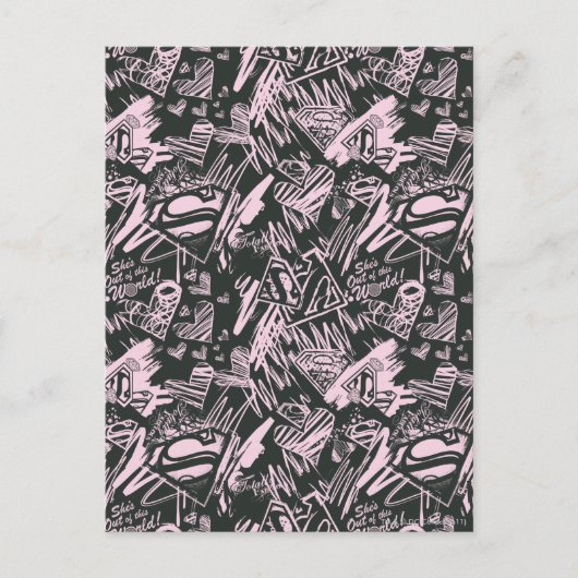 Supergirl roze en zwarte kribbels briefkaart (Voorkant)