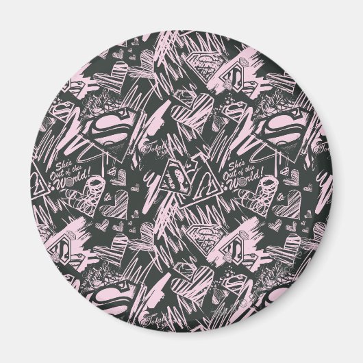 Supergirl roze en zwarte kribbels magneet (Voorkant)