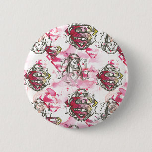 Supergirl roze inktpatroon ronde button 5,7 cm
