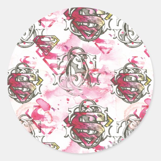 Supergirl roze inktpatroon ronde sticker (Voorkant)