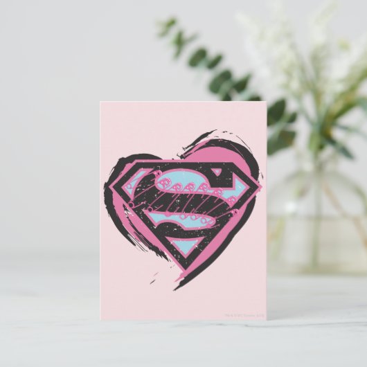 Supergirl roze Logo in hart Briefkaart (Staand voorkant)
