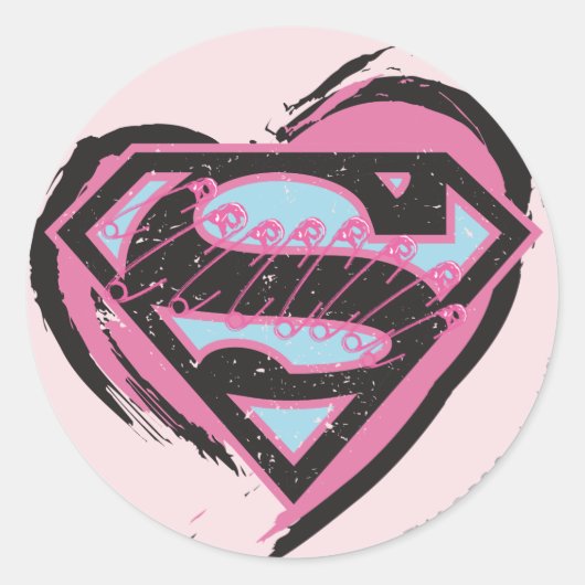 Supergirl roze Logo in hart Ronde Sticker (Voorkant)