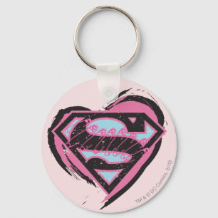 Supergirl roze Logo in hart Sleutelhanger