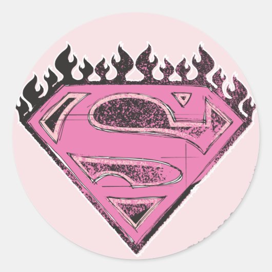 Supergirl roze Logo met vlammen Ronde Sticker (Voorkant)