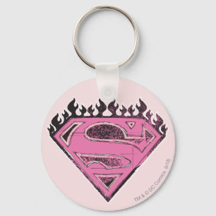Supergirl roze Logo met vlammen Sleutelhanger
