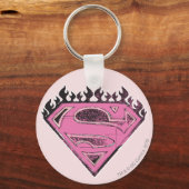 Supergirl roze Logo met vlammen Sleutelhanger (Voorkant)