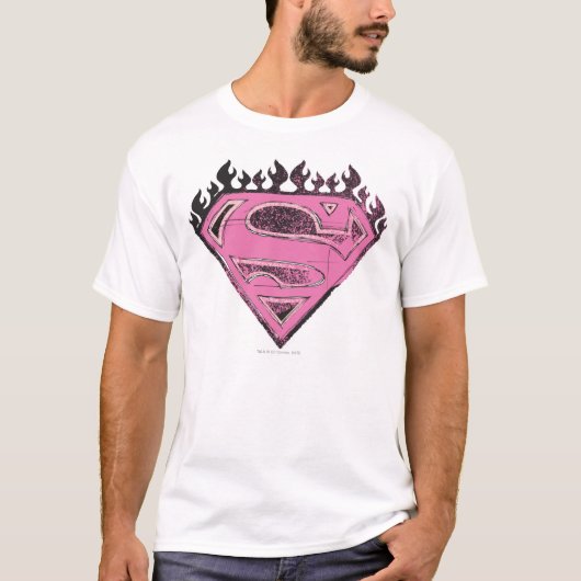 Supergirl roze Logo met vlammen T-shirt (Voorkant)