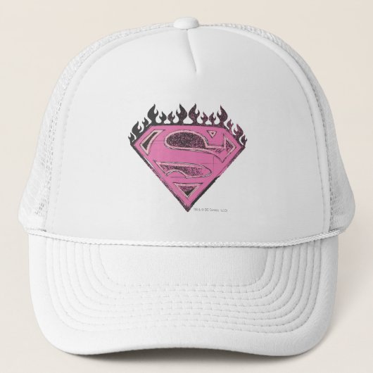 Supergirl roze Logo met vlammen Trucker Pet (Voorkant)