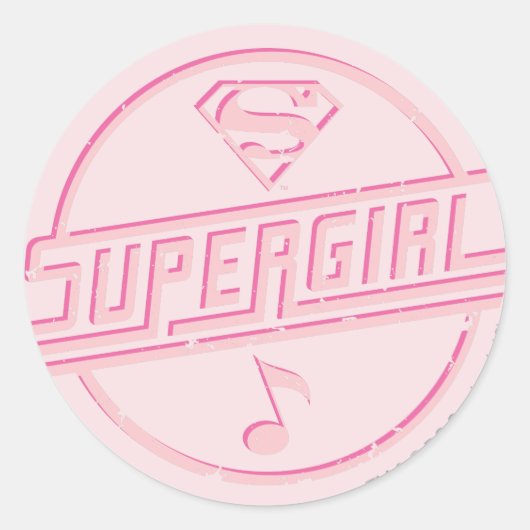 Supergirl roze muzieknotitie ronde sticker (Voorkant)