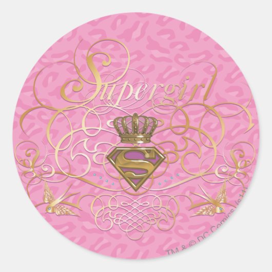 Supergirl roze ronde sticker (Voorkant)