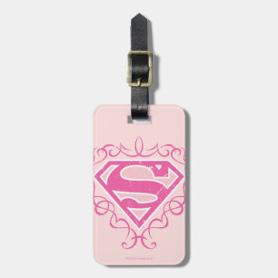 Supergirl roze strepjes bagagelabel