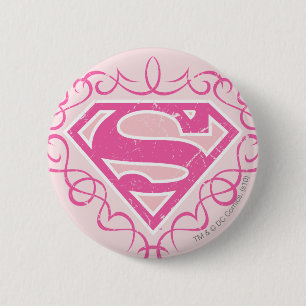 Supergirl roze strepjes ronde button 5,7 cm