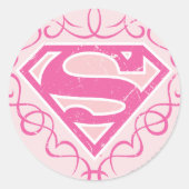 Supergirl roze strepjes ronde sticker (Voorkant)