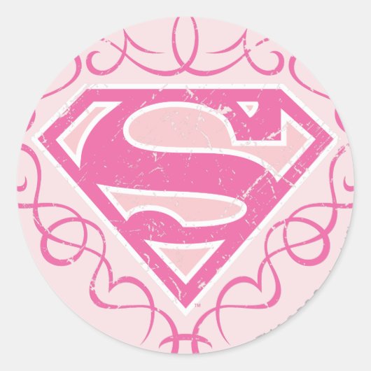 Supergirl roze strepjes ronde sticker (Voorkant)