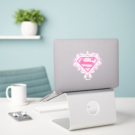 Supergirl roze stripes sticker (Laptop op bureau)