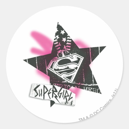 Supergirl roze verfster ronde sticker (Voorkant)