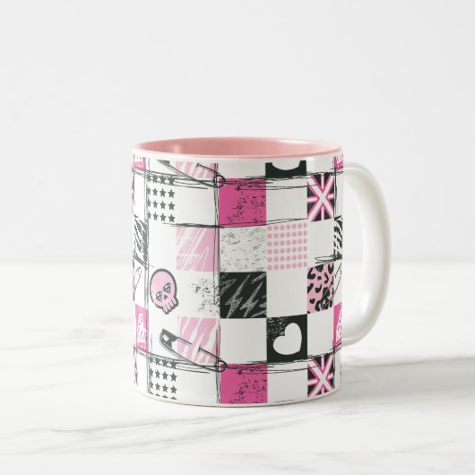 Supergirl Skulls en Pins Pattern Tweekleurige Koffiemok (Voorkant rechts)