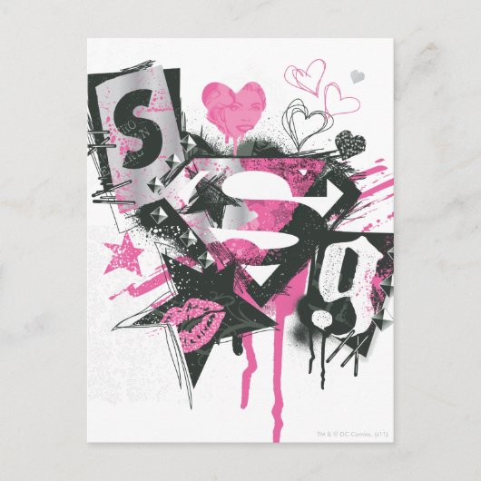 Supergirl Spills en Scribbles Collage Briefkaart (Voorkant)