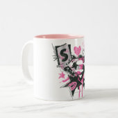 Supergirl Spills en Scribbles Collage Tweekleurige Koffiemok (Voorkant links)