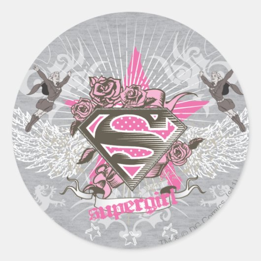 Supergirl Star en Rozen Ronde Sticker (Voorkant)