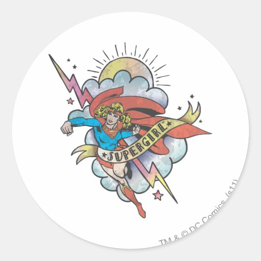 Supergirl Tattoo Ronde Sticker (Voorkant)