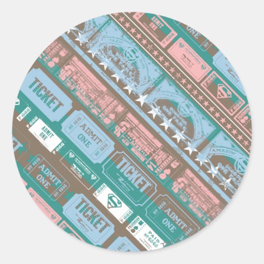 Supergirl Ticket Pattern Blue Ronde Sticker (Voorkant)