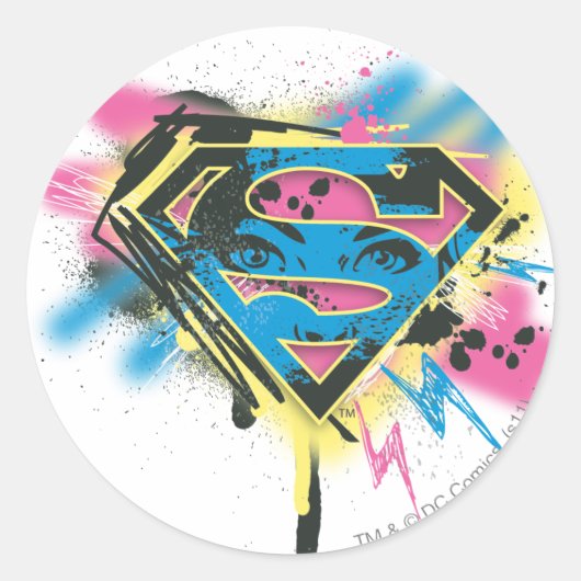 Supergirl, verf en morsen ronde sticker (Voorkant)