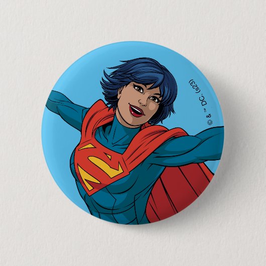 Supergirl Vliegen in Blauw Pak Ronde Button 5,7 Cm (Voorkant)