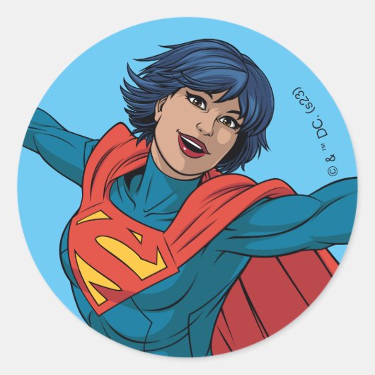 Supergirl Vliegen in Blauw Pak Ronde Sticker (Voorkant)