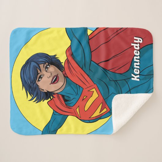 Supergirl Vliegen in Blauw Pak Sherpa Deken (Voorkant (horizontaal))