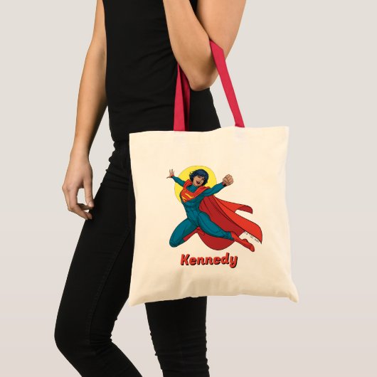 Supergirl Vliegen in Blauw Pak Tote Bag (Voorkant (product))
