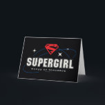 Supergirl Vrouw van Morgen Kaart<br><div class="desc">Supergirl | Bekijk deze retro-futuristische Supergirl S-Shield en naam met "Vrouw van Morgen" hieronder geschreven!</div>