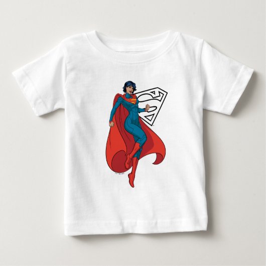Supergirl zweven in blauw pak (Voorkant)