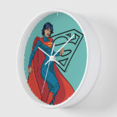 Supergirl zweven in blauw pak (Hoek)