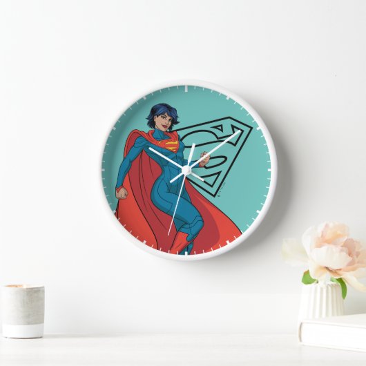 Supergirl zweven in blauw pak (Huis)
