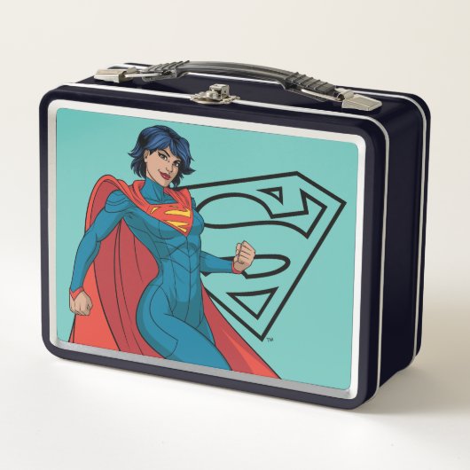 Supergirl zweven in blauw pak (Voorkant)