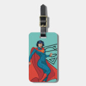 Supergirl zweven in blauw pak bagagelabel (Voorkant verticaal)