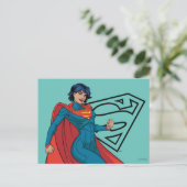 Supergirl zweven in blauw pak briefkaart (Staand voorkant)