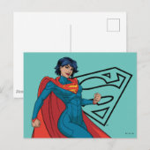 Supergirl zweven in blauw pak briefkaart (Voorkant / Achterkant)