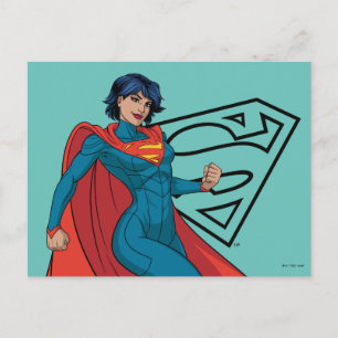 Supergirl zweven in blauw pak briefkaart