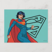 Supergirl zweven in blauw pak briefkaart (Voorkant)